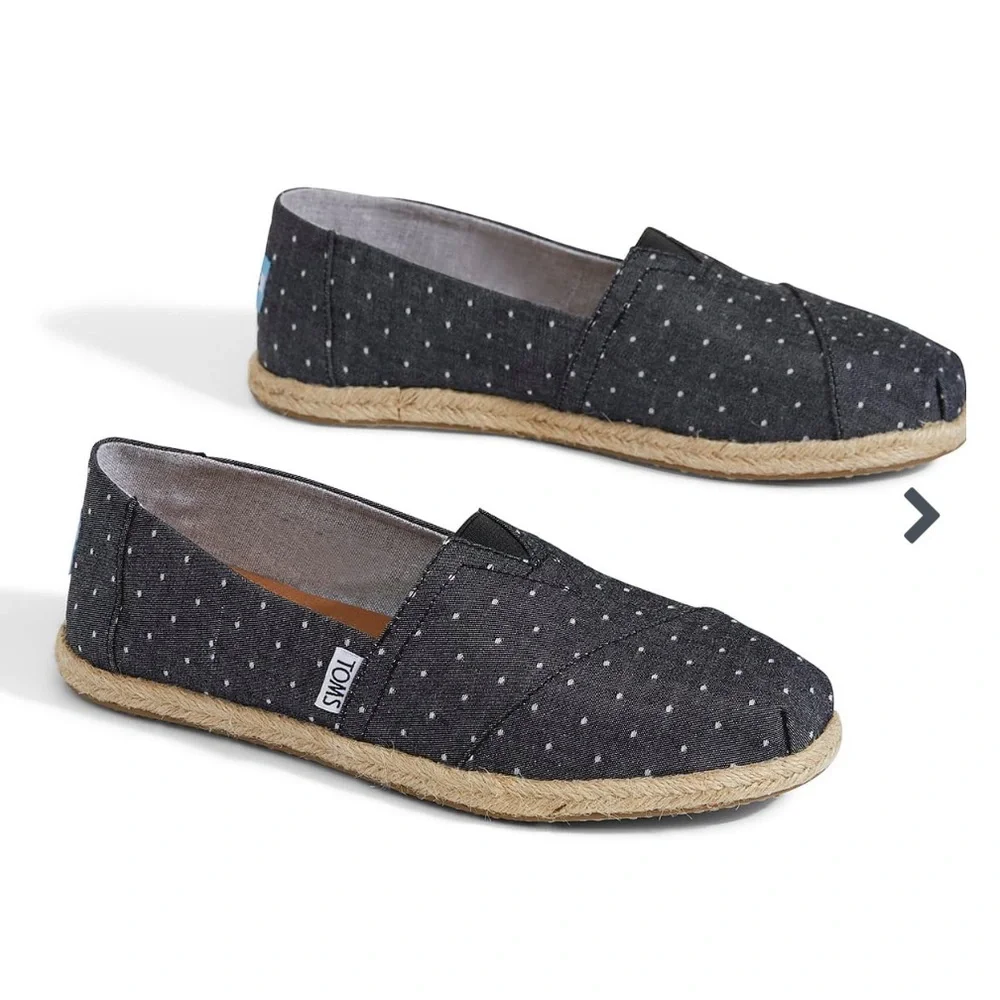 Toms - Black Dot Chambray Womens Rope Alpargatas Espadrilles. Size 8.5